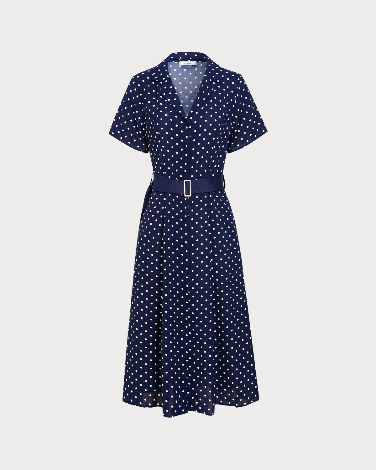 Blaues Midikleid mit Polka Dots und Gürtel
