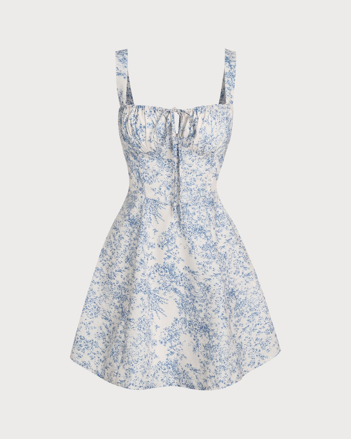 Blaues Geblümtes Slip-Minikleid mit Raffung und Korsett-Rückendetail