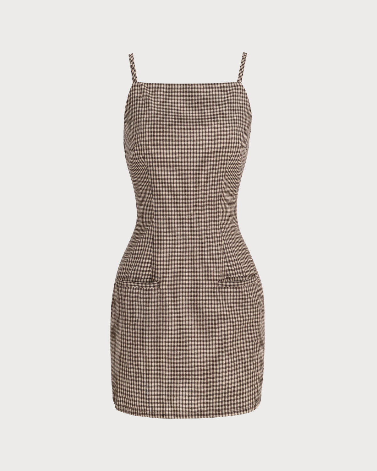 Braunes Kariertes Slip-Minikleid