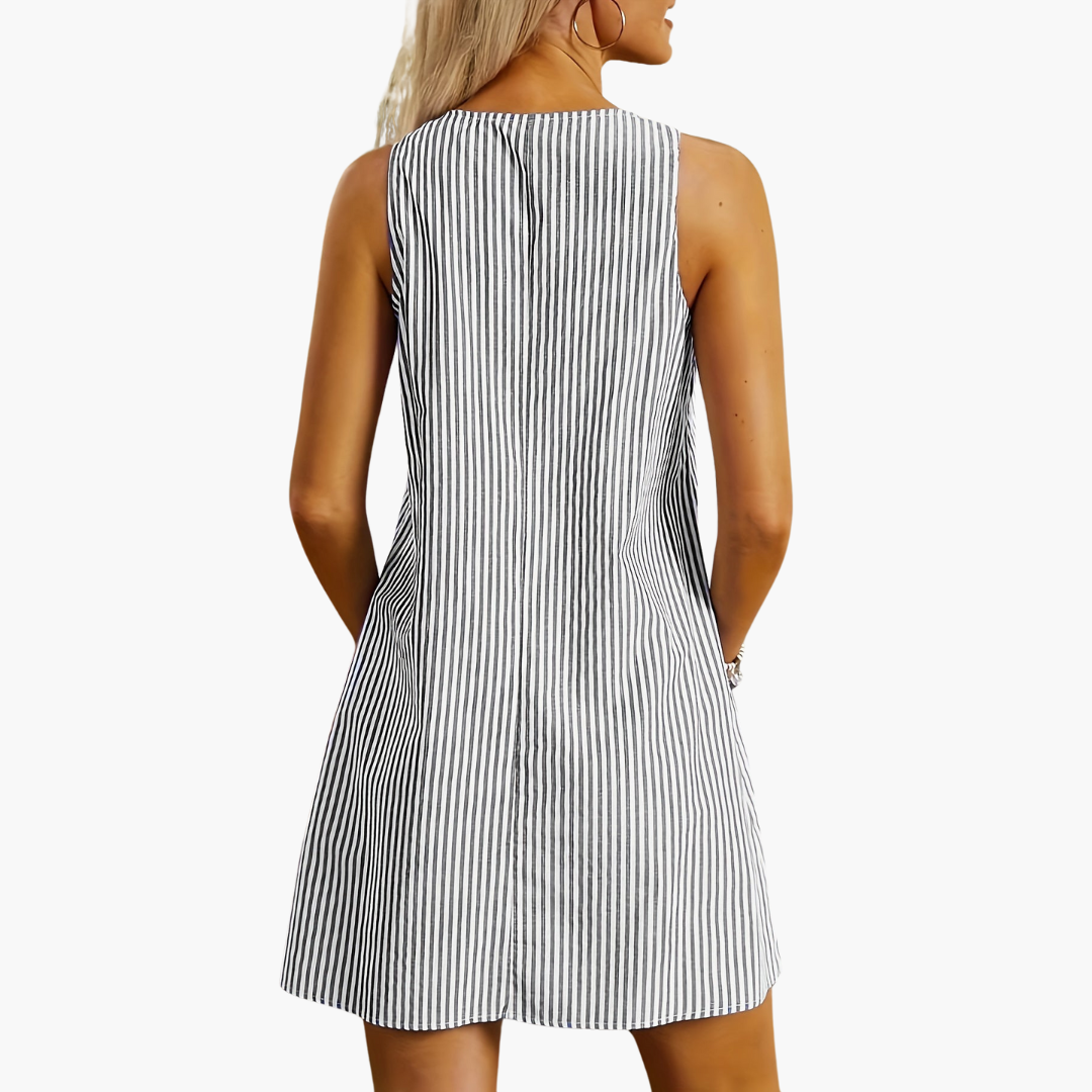 Gestreiftes A-Linienkleid mit Taschen für Damen