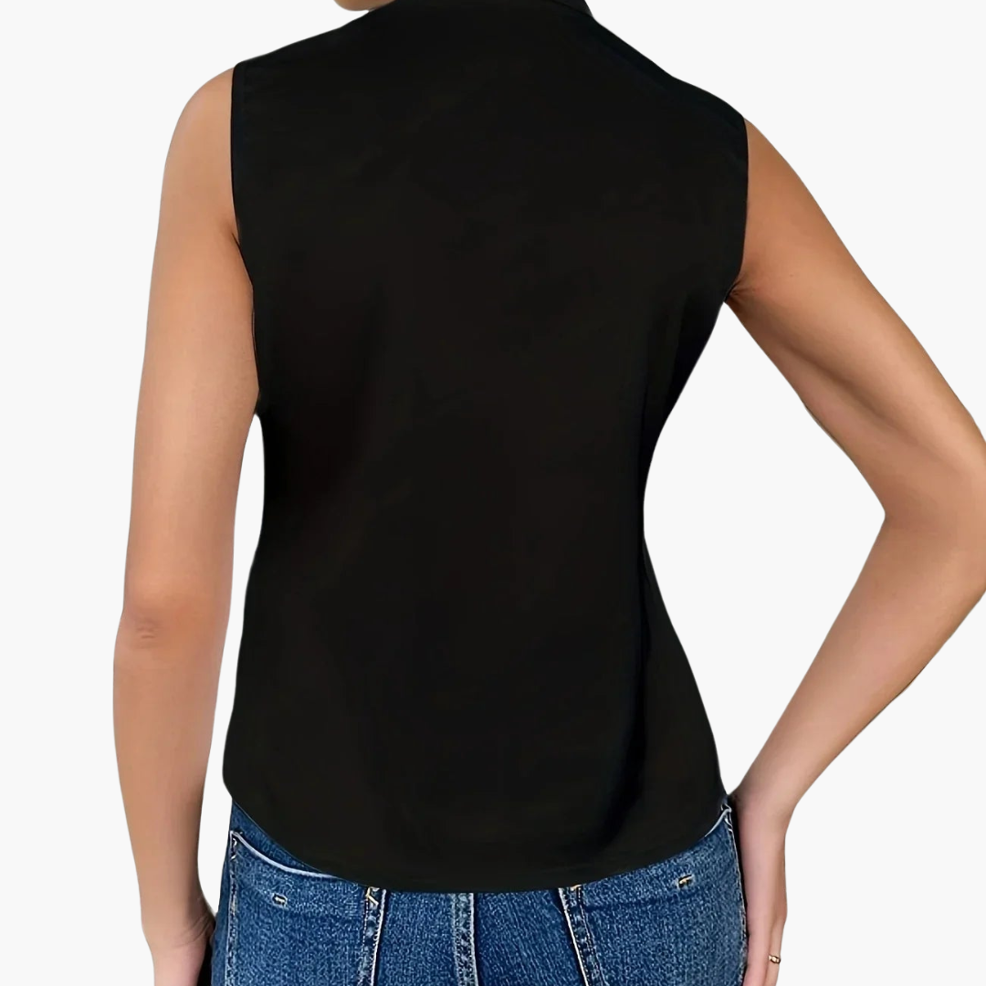 Ärmellose Wickelbluse mit Kragen für Damen