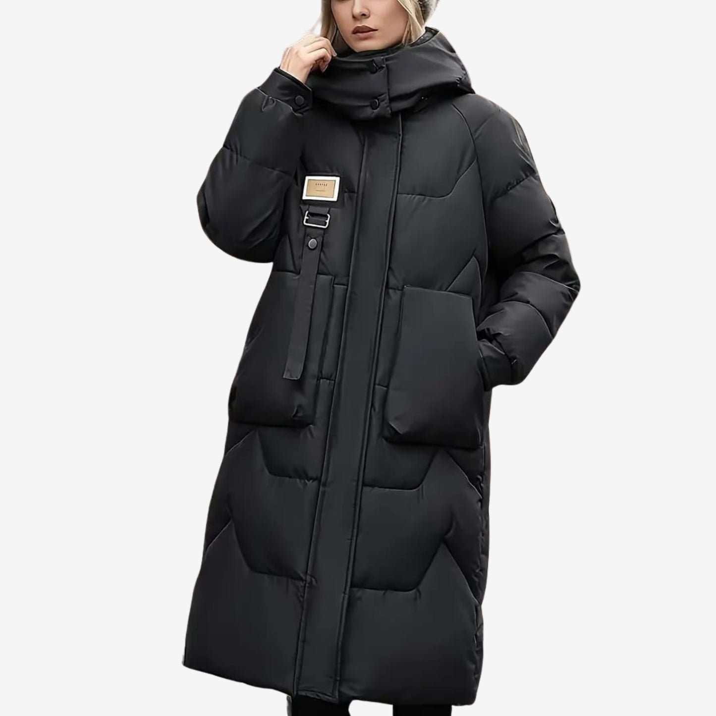 Einfarbiger Wintermantel mit Reißverschluss für Damen