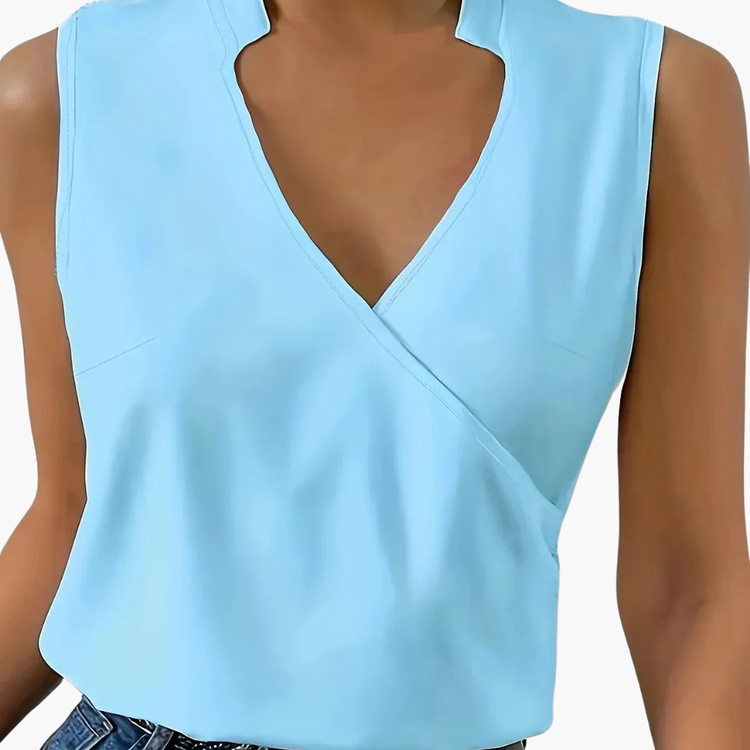 Ärmellose Wickelbluse mit Kragen für Damen