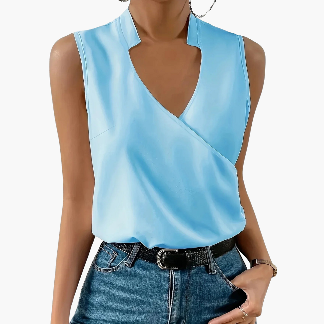 Ärmellose Wickelbluse mit Kragen für Damen