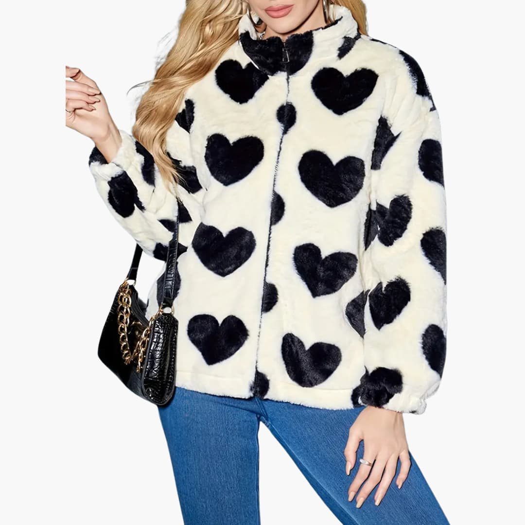 Herzgemusterte Kunstpelzjacket für Damen