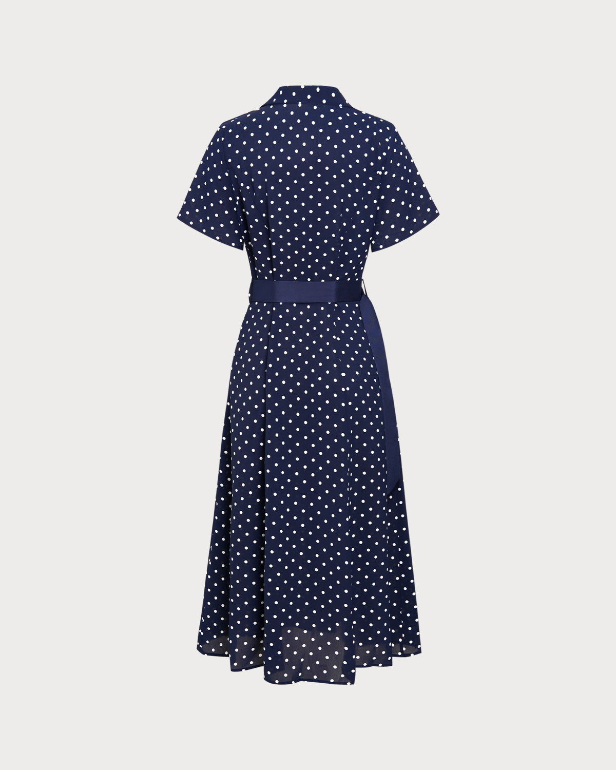 Blaues Midikleid mit Polka Dots und Gürtel