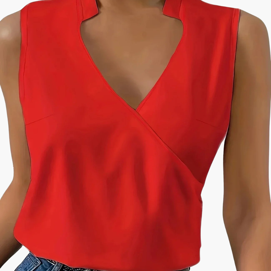 Ärmellose Wickelbluse mit Kragen für Damen