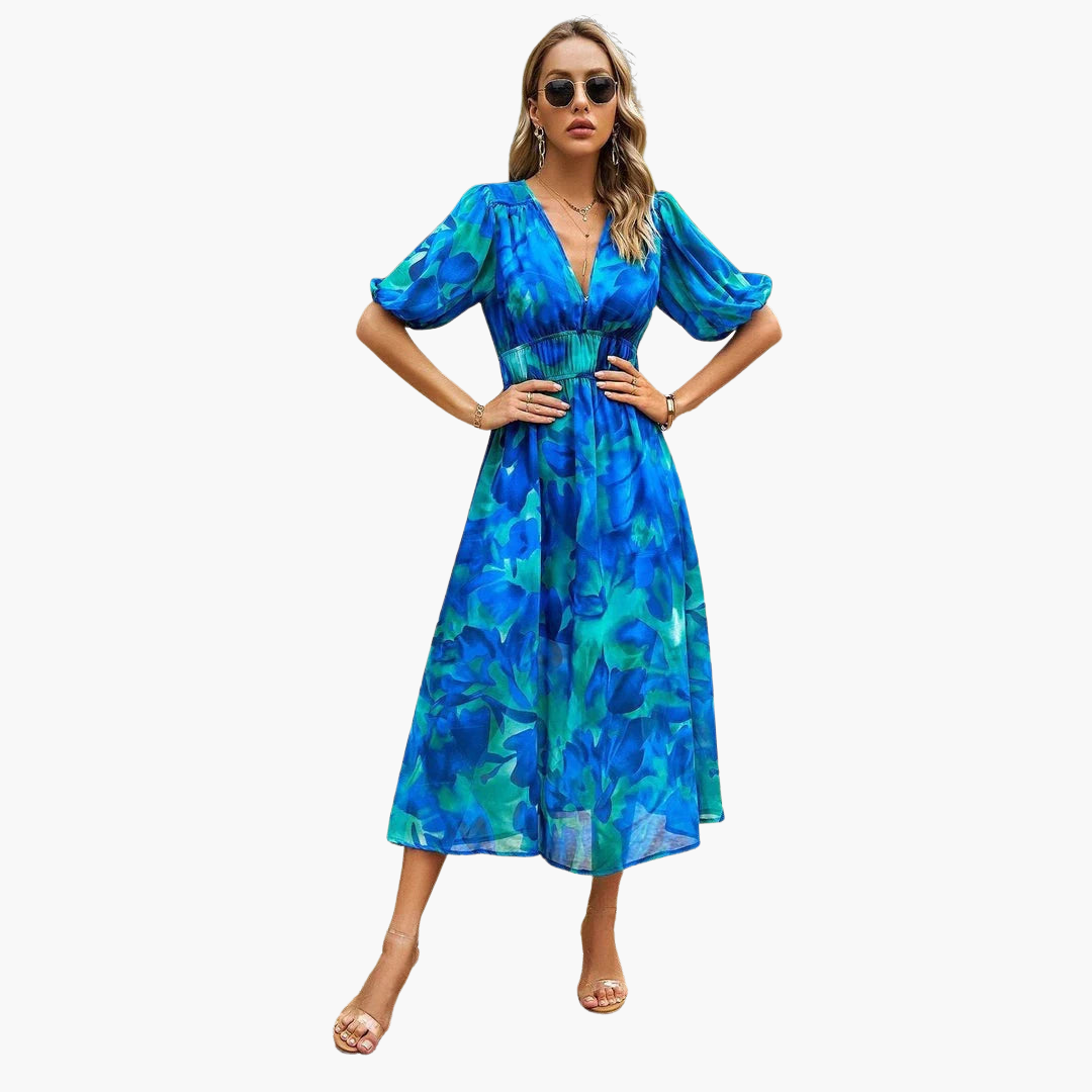 Blumen Midikleid mit Puffärmeln für Damen