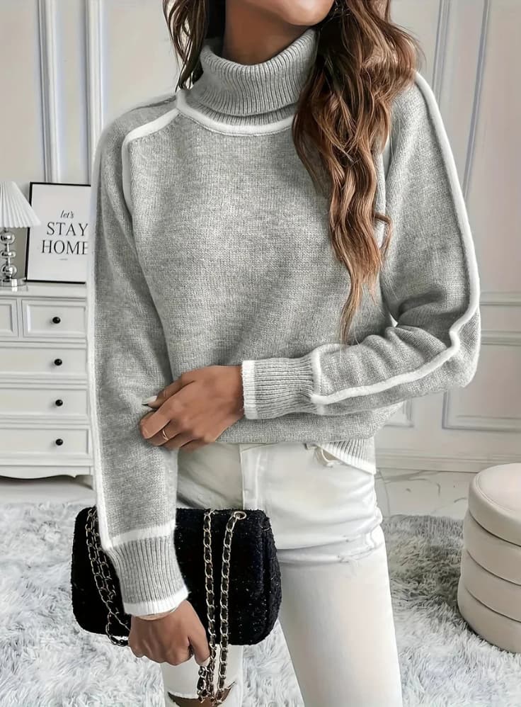 Gerippter Rollkragenpullover für Damen