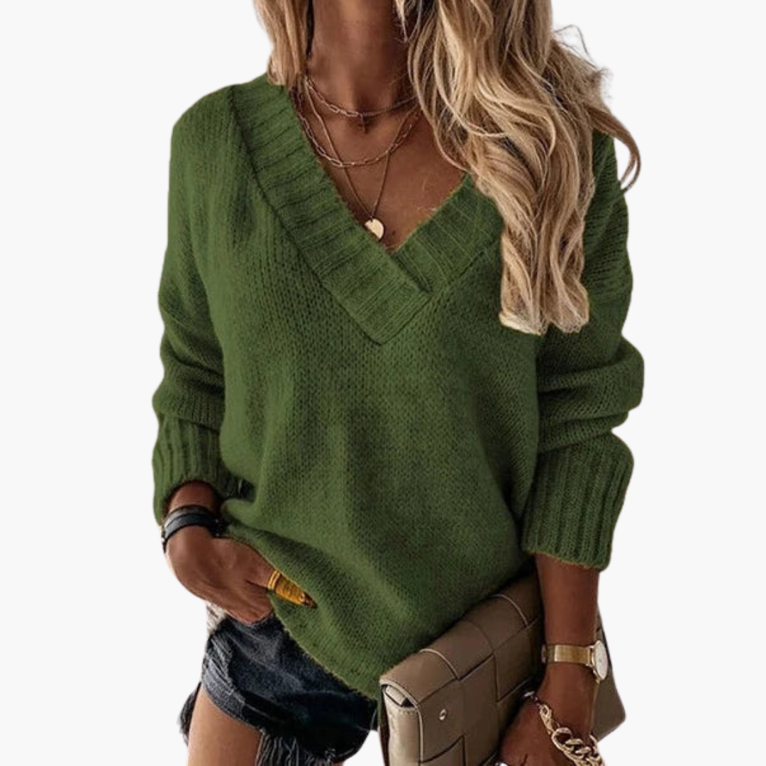 Gerippter V-Ausschnitt Pullover für Damen