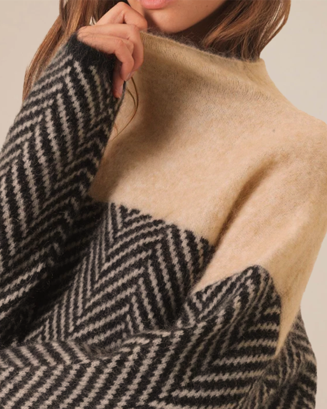 Farbblock Rollkragenpullover für Damen