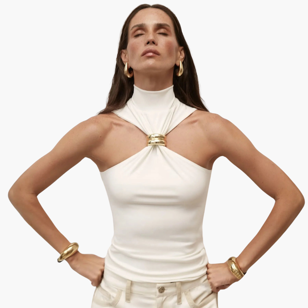 Gold-Akzent Haltertop für Damen