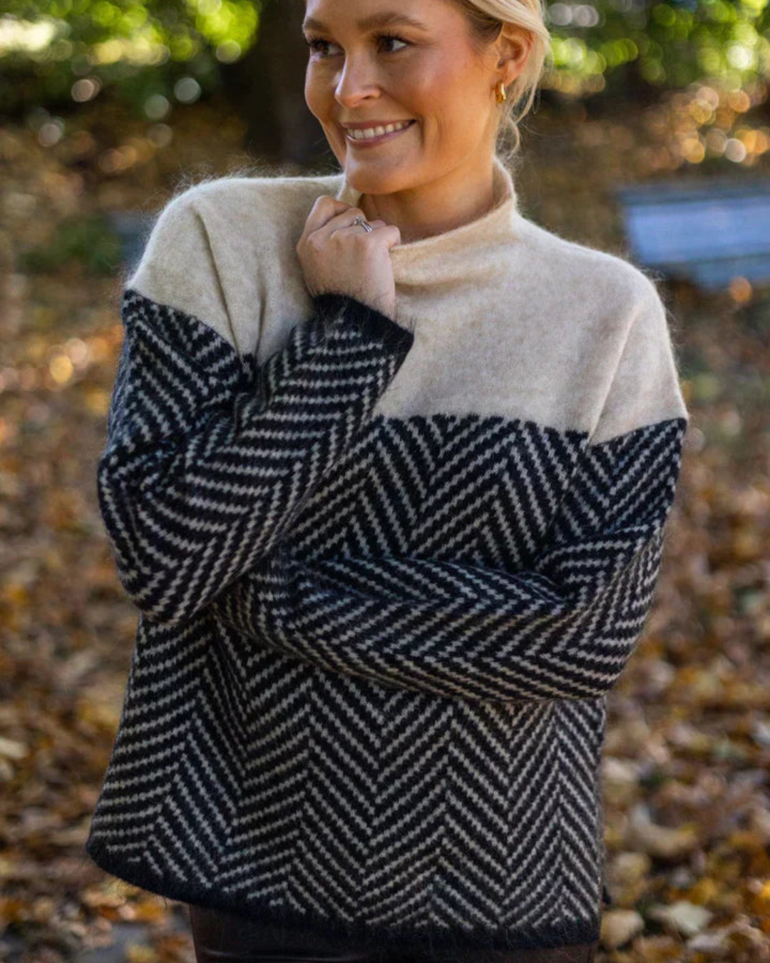 Farbblock Rollkragenpullover für Damen