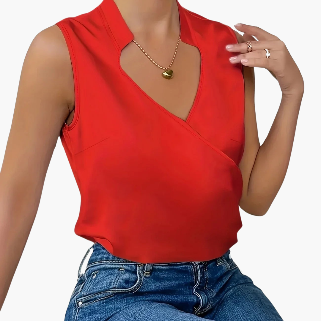 Ärmellose Wickelbluse mit Kragen für Damen