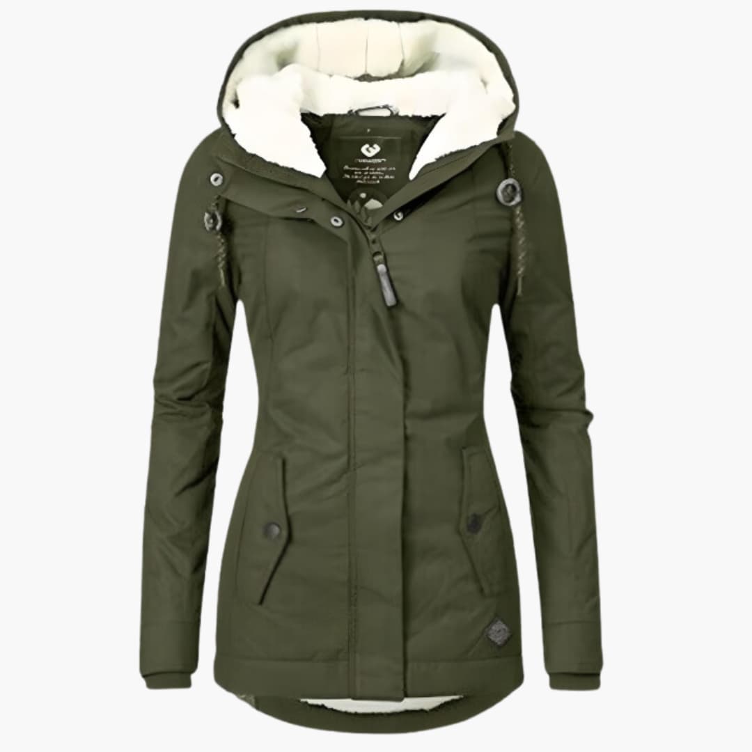 Langer Wintermantel mit Kapuze für Damen
