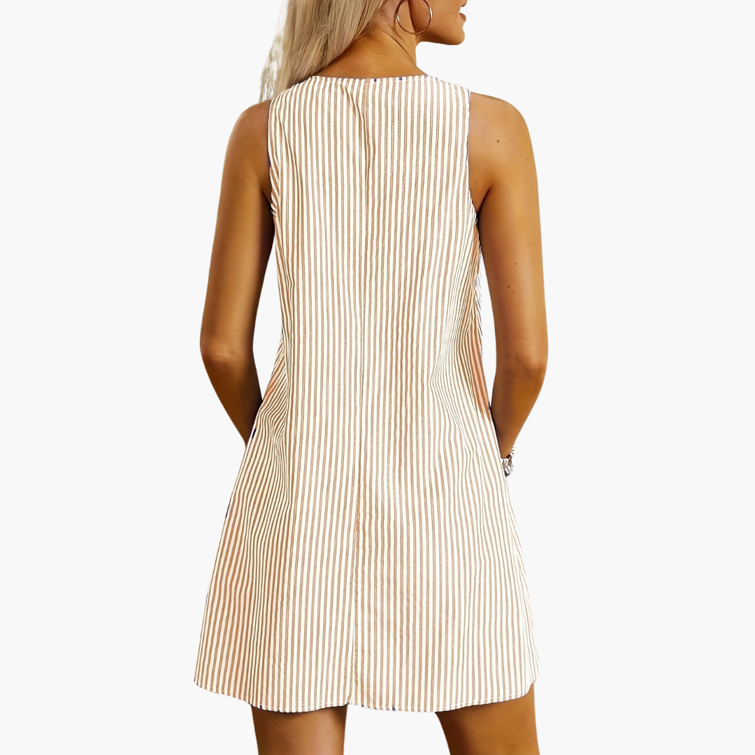 Gestreiftes A-Linienkleid mit Taschen für Damen