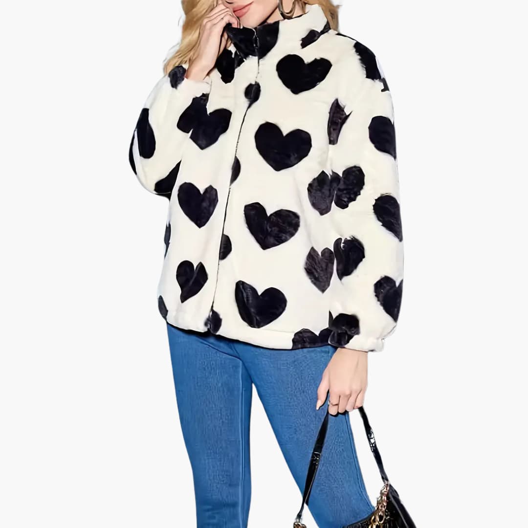 Herzgemusterte Kunstpelzjacket für Damen
