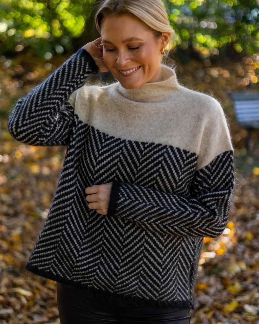 Farbblock Rollkragenpullover für Damen