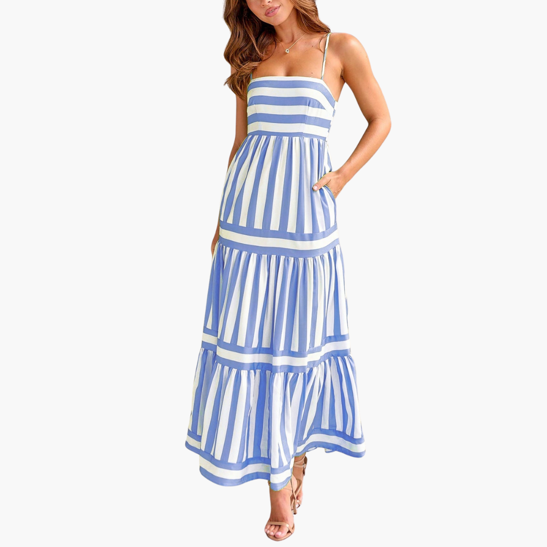 Marie | Gestreiftes Maxikleid mit Trägern und Taschen