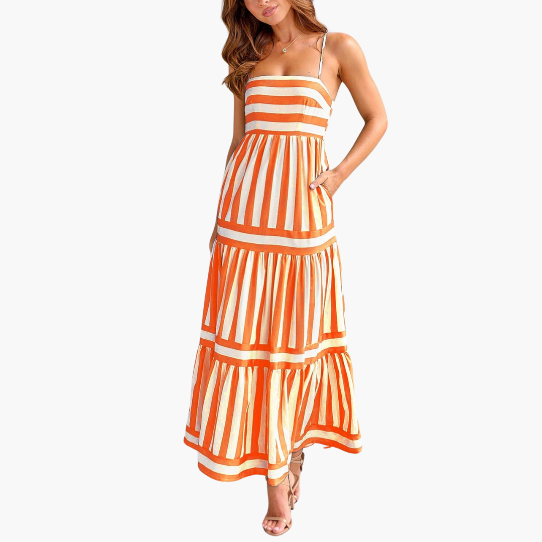 Marie | Gestreiftes Maxikleid mit Trägern und Taschen