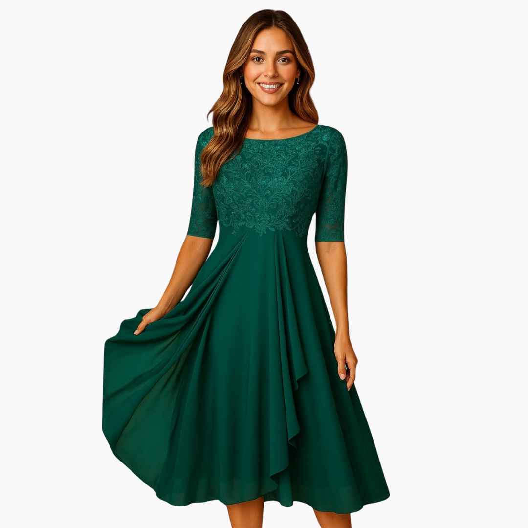 Spitzenärmel Midi Kleid für Damen