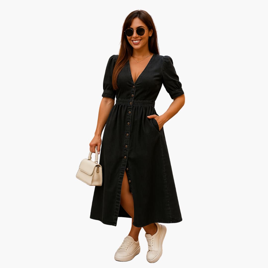 V-Ausschnitt Knopfkleid für Damen