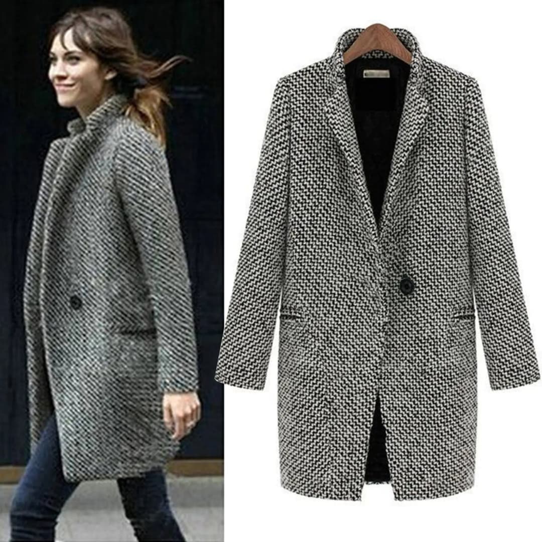 Hahnentritt Midi Mantel für Damen