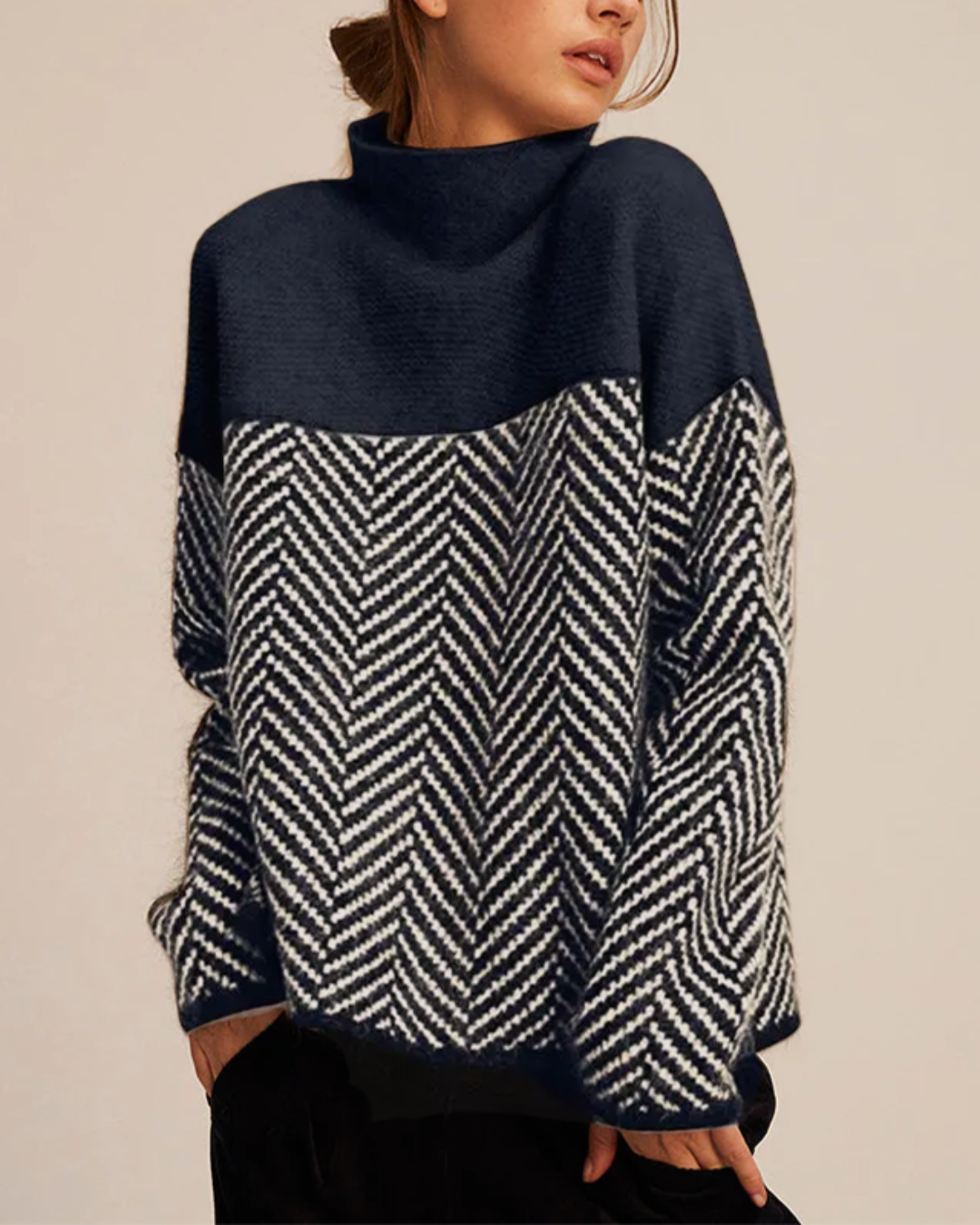Farbblock Rollkragenpullover für Damen