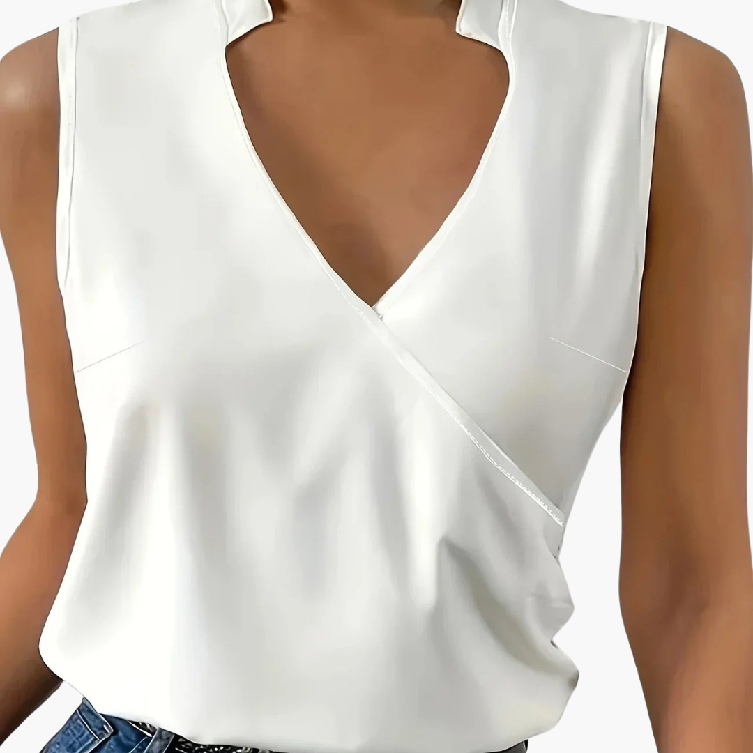 Ärmellose Wickelbluse mit Kragen für Damen
