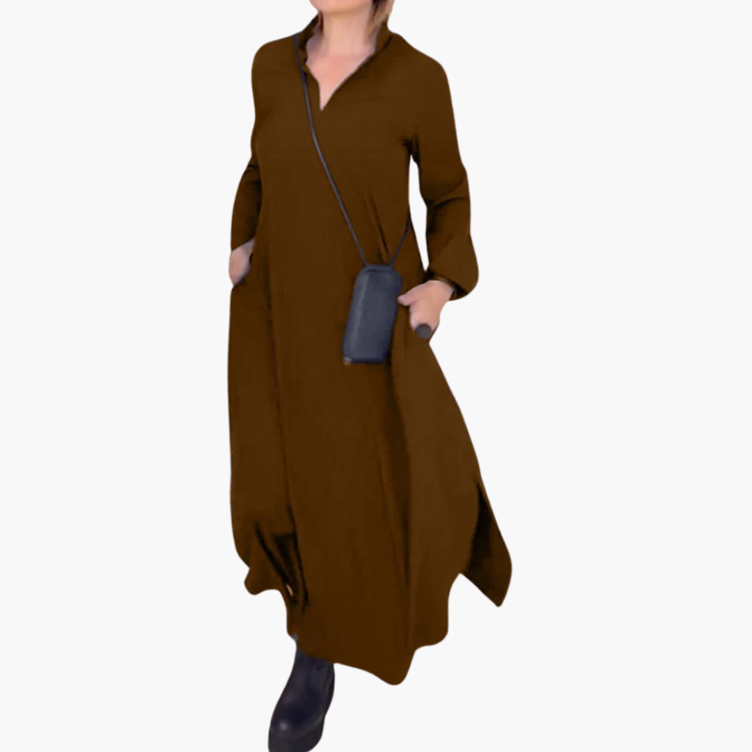 Knopfleisten Maxikleid mit Seitenschlitz für Damen