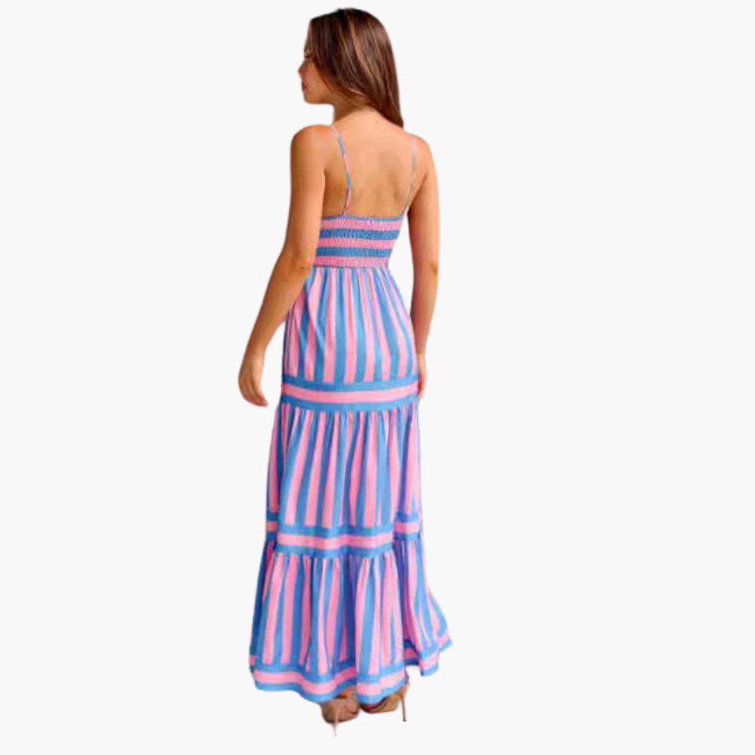Marie | Gestreiftes Maxikleid mit Trägern und Taschen