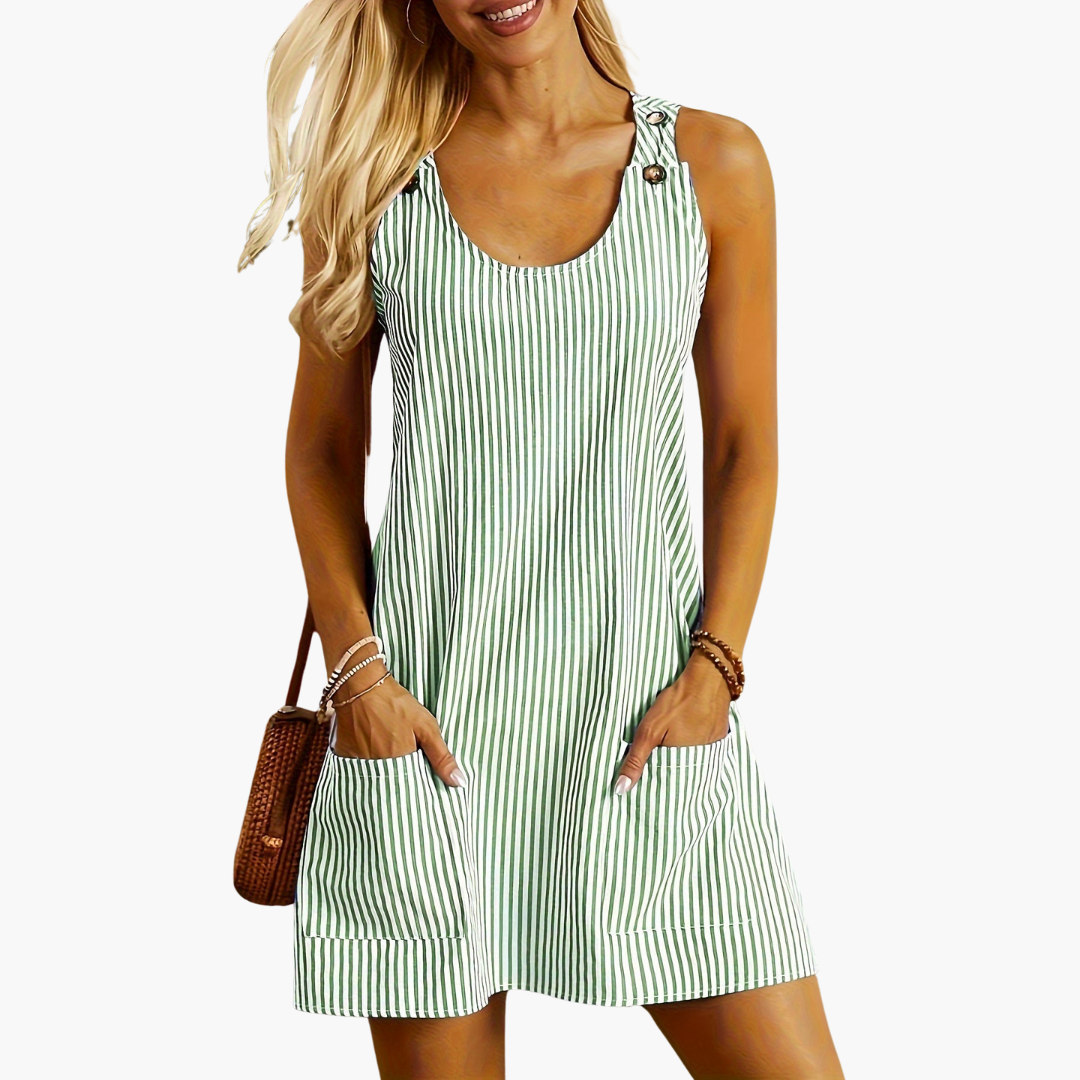 Gestreiftes A-Linienkleid mit Taschen für Damen