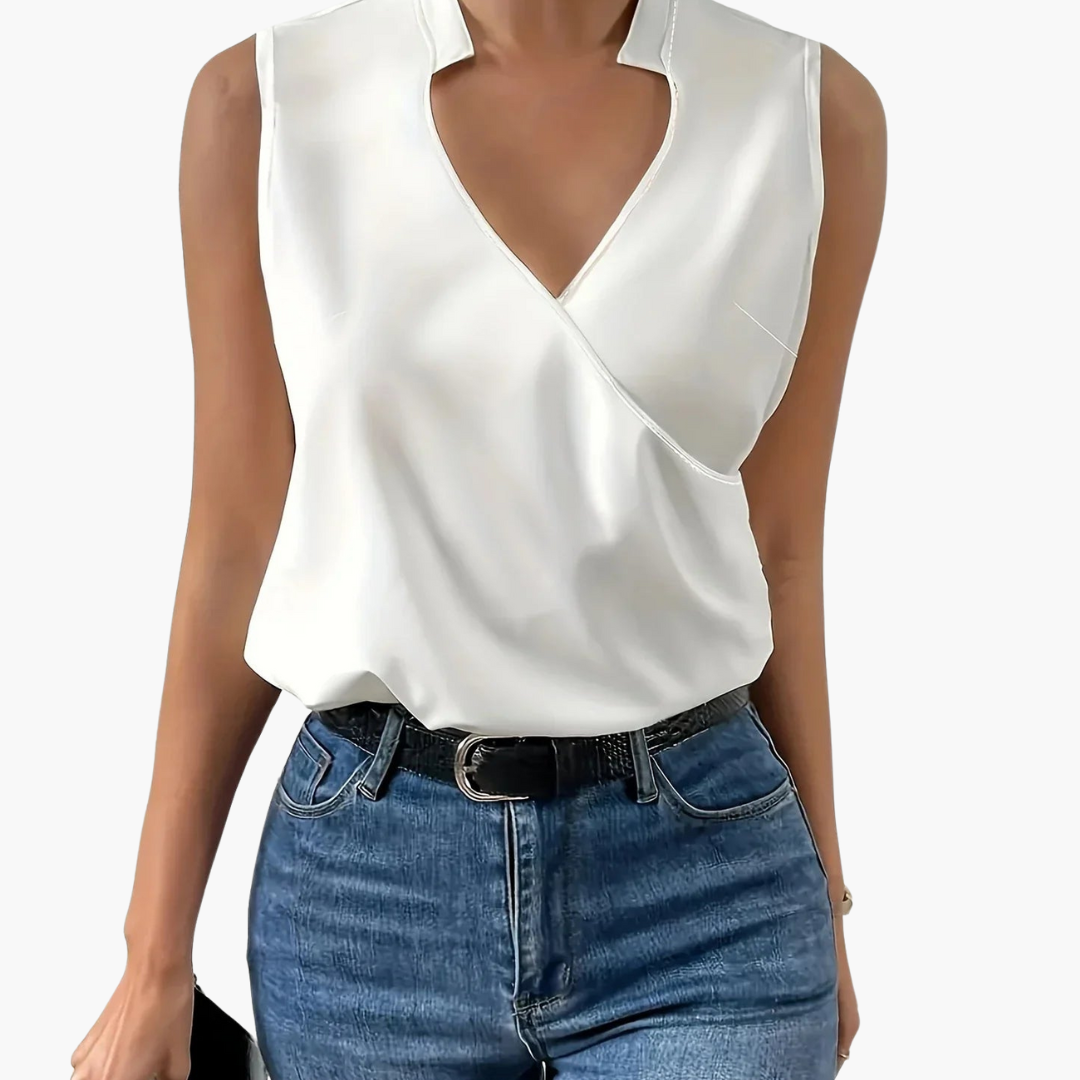 Ärmellose Wickelbluse mit Kragen für Damen