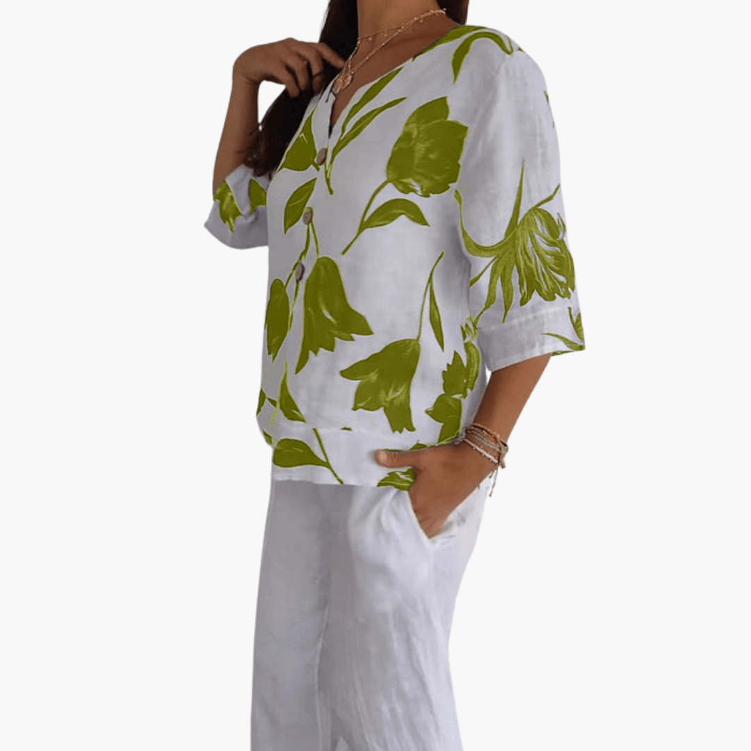 Blumenmuster V-Ausschnitt Bluse für Damen