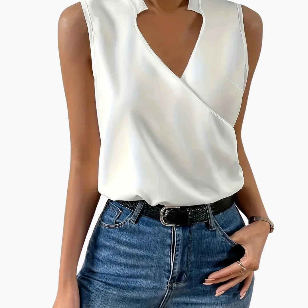 Ärmellose Wickelbluse mit Kragen für Damen