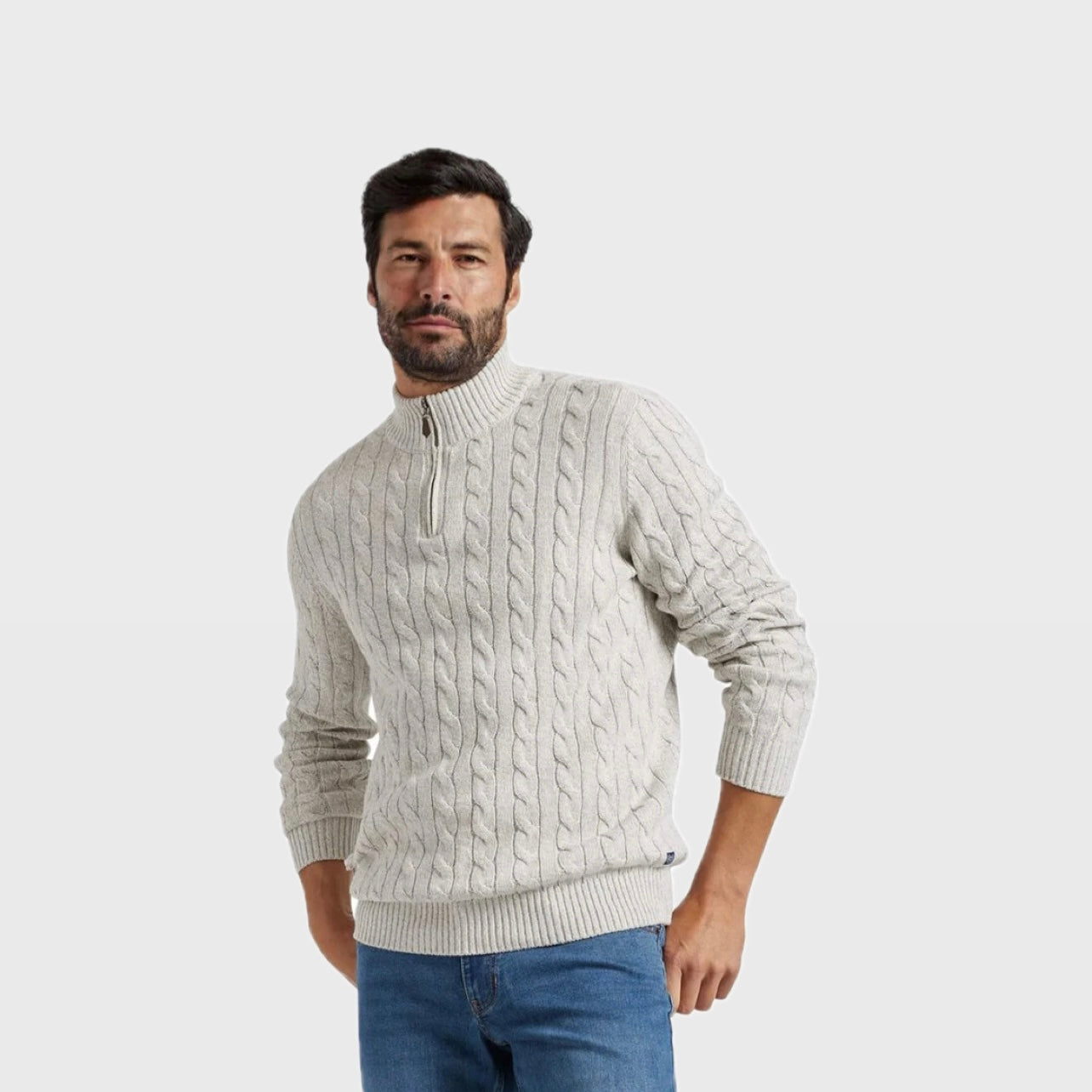 Herrenpullover mit strukturiertem Halfzip