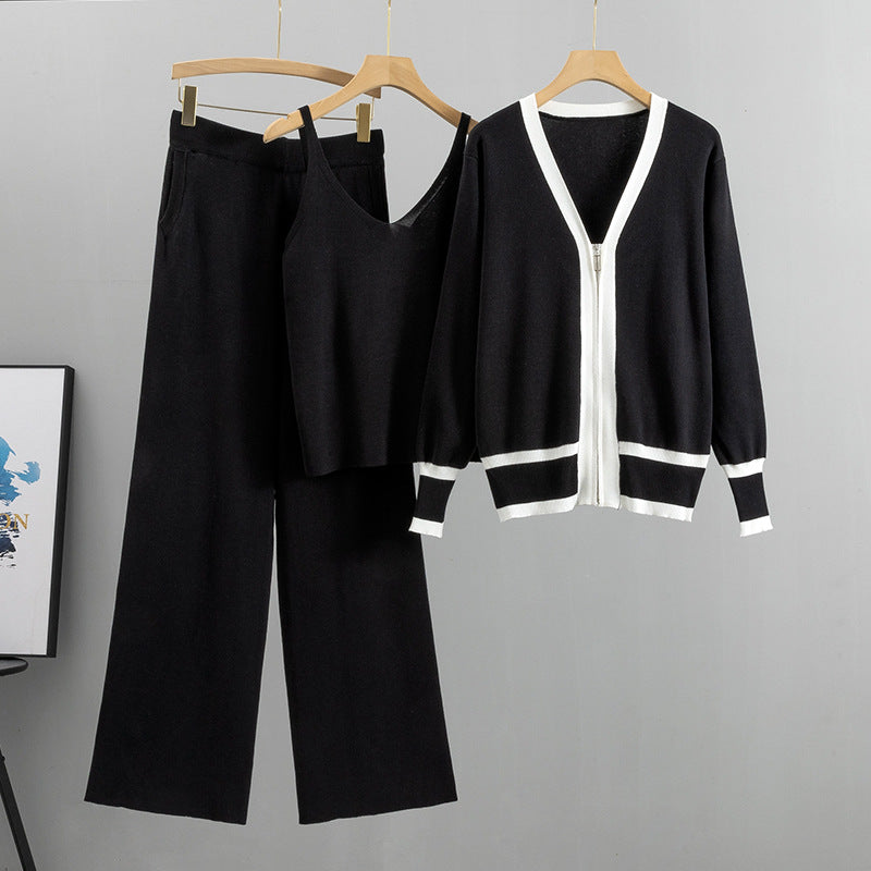 Dreiteiliges Strickset mit Kontrast für Damen