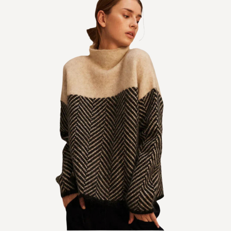 Farbblock Rollkragenpullover für Damen