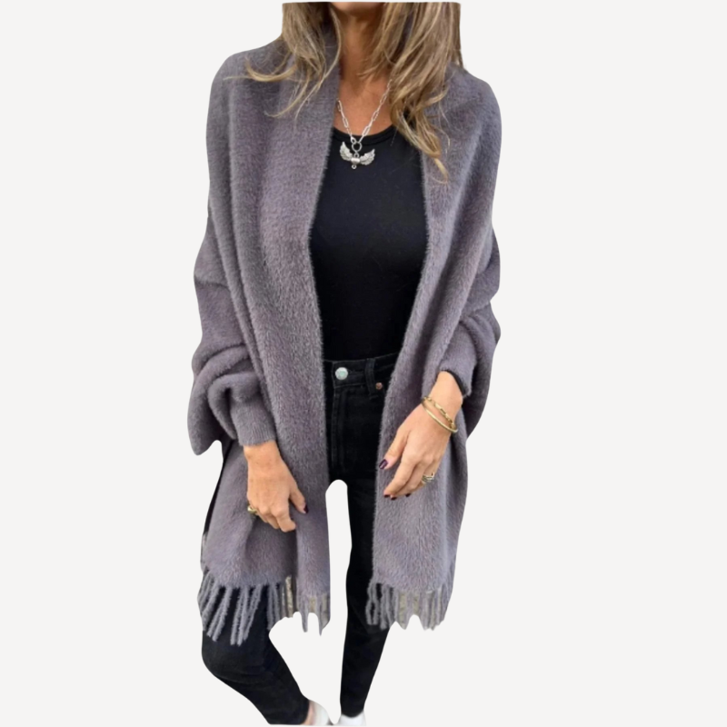Fransendetail Wickelstrickjacket für Damen