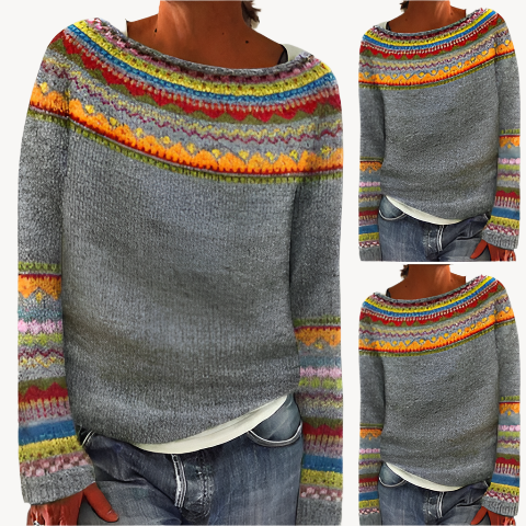 Mehrfarbig Gemusterter Pullover für Damen