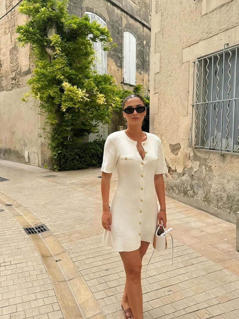 Knopfleiste Minikleid Kurzarm für Damen