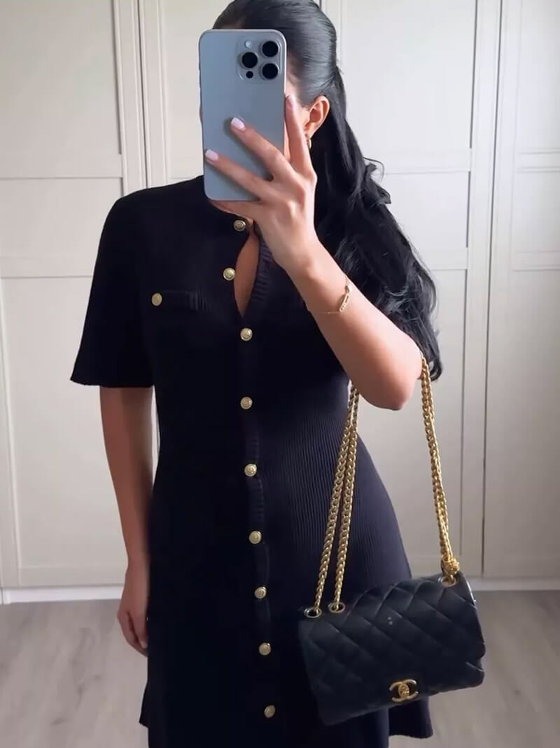 Knopfleiste Minikleid Kurzarm für Damen