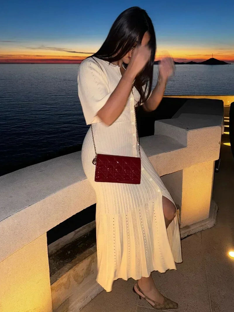 Geripptes Midikleid mit Knopfleiste für Damen