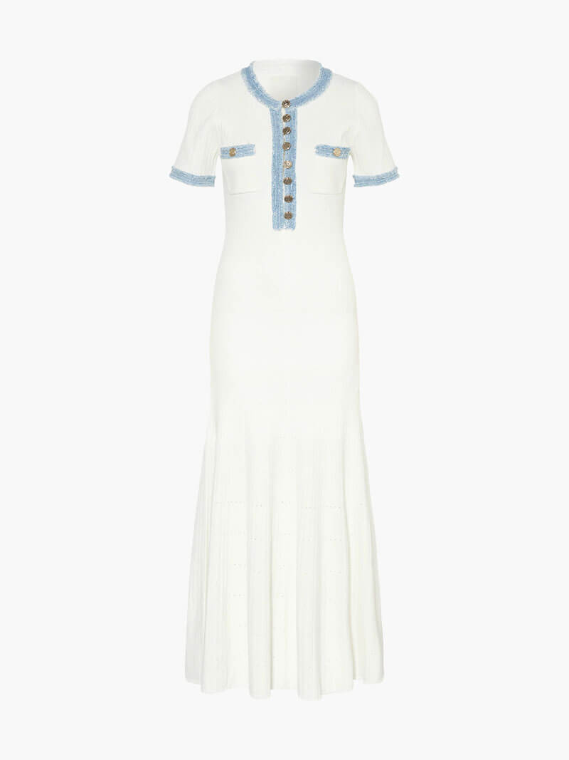 Maxi-Kurzarmkleid mit Denim-Besatz für Damen
