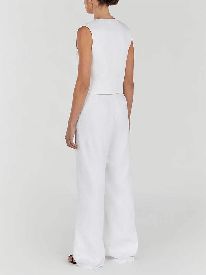 Leinen Zweiteiler Weste Hose für Damen
