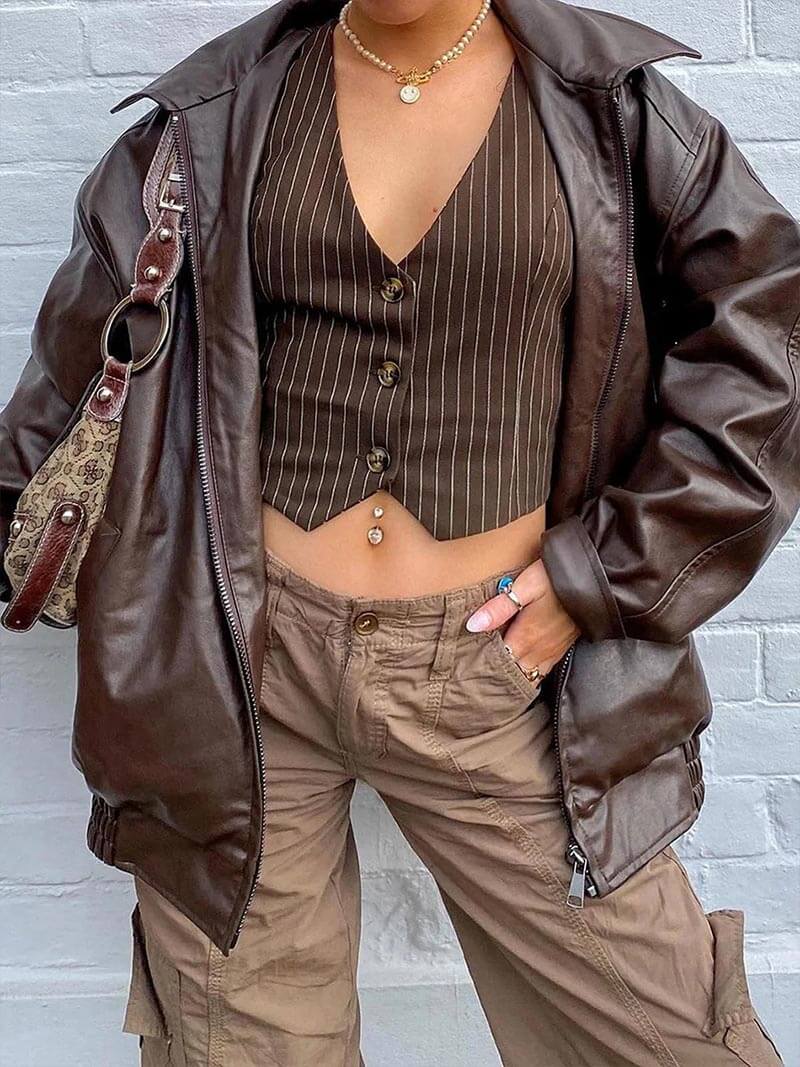Kunstleder Reißverschlussjacke für Damen