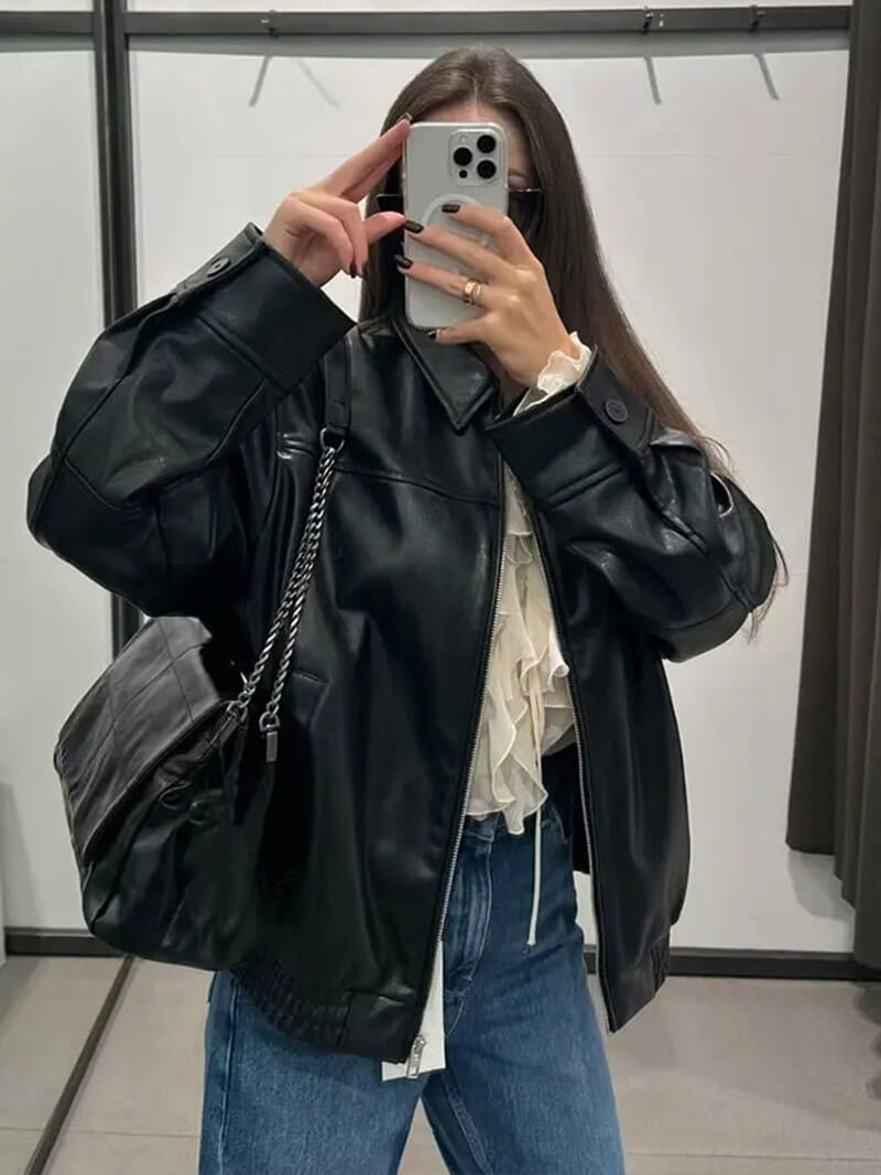 Kunstleder Reißverschlussjacke für Damen