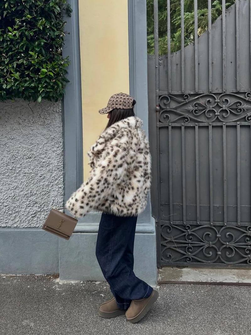 Animal-Print Kunstpelzjacke für Damen