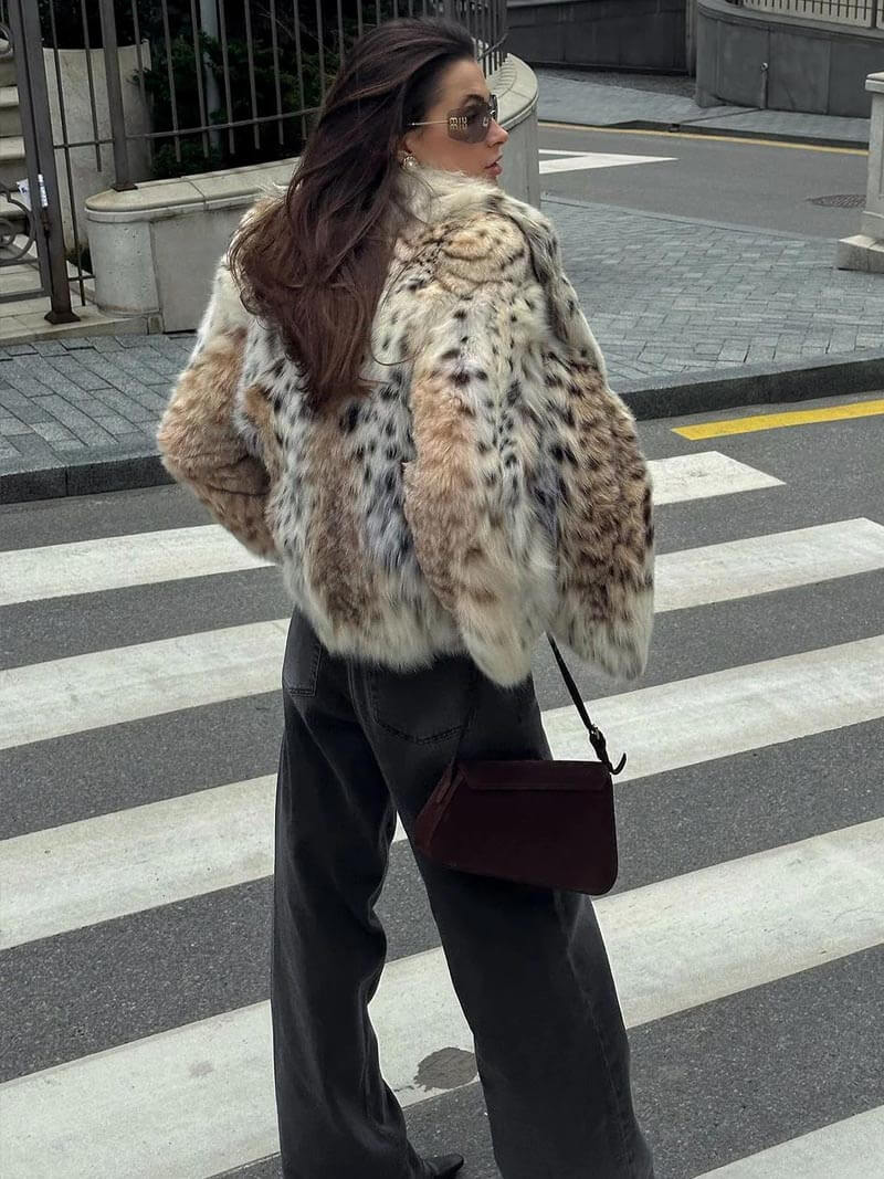 Animal-Print Kunstpelzjacke für Damen