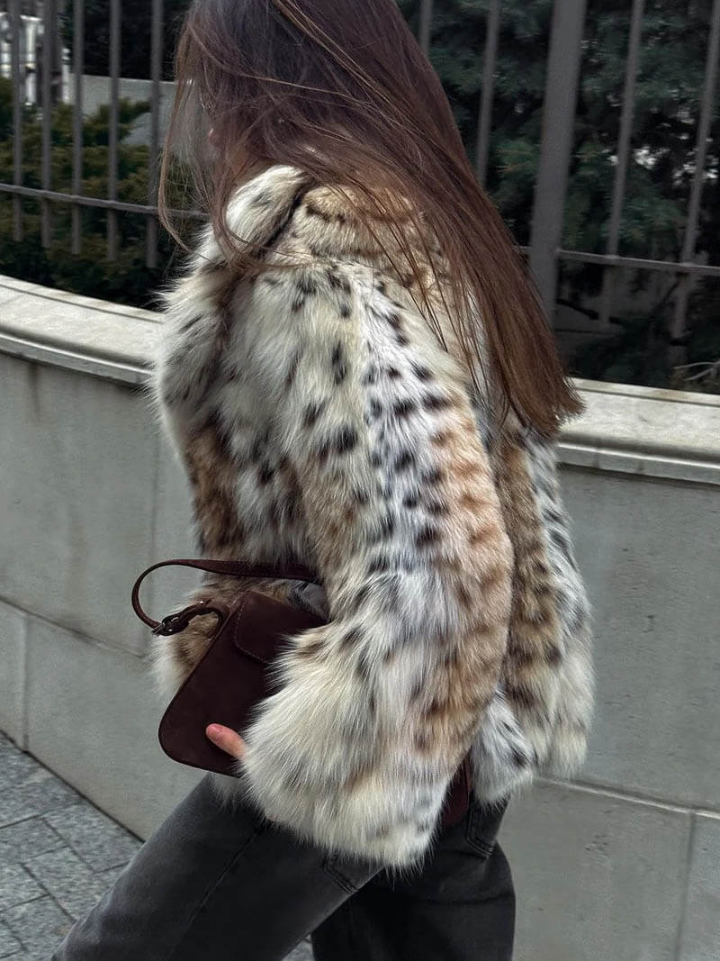 Animal-Print Kunstpelzjacke für Damen